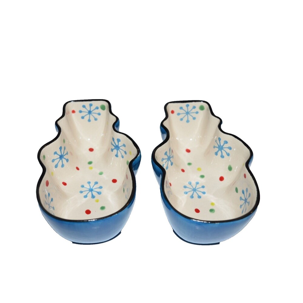 Temptations Mr. Bojingles Snowman Winter Whimsy‎ 8 oz Dip Bowl Dish 2pc set